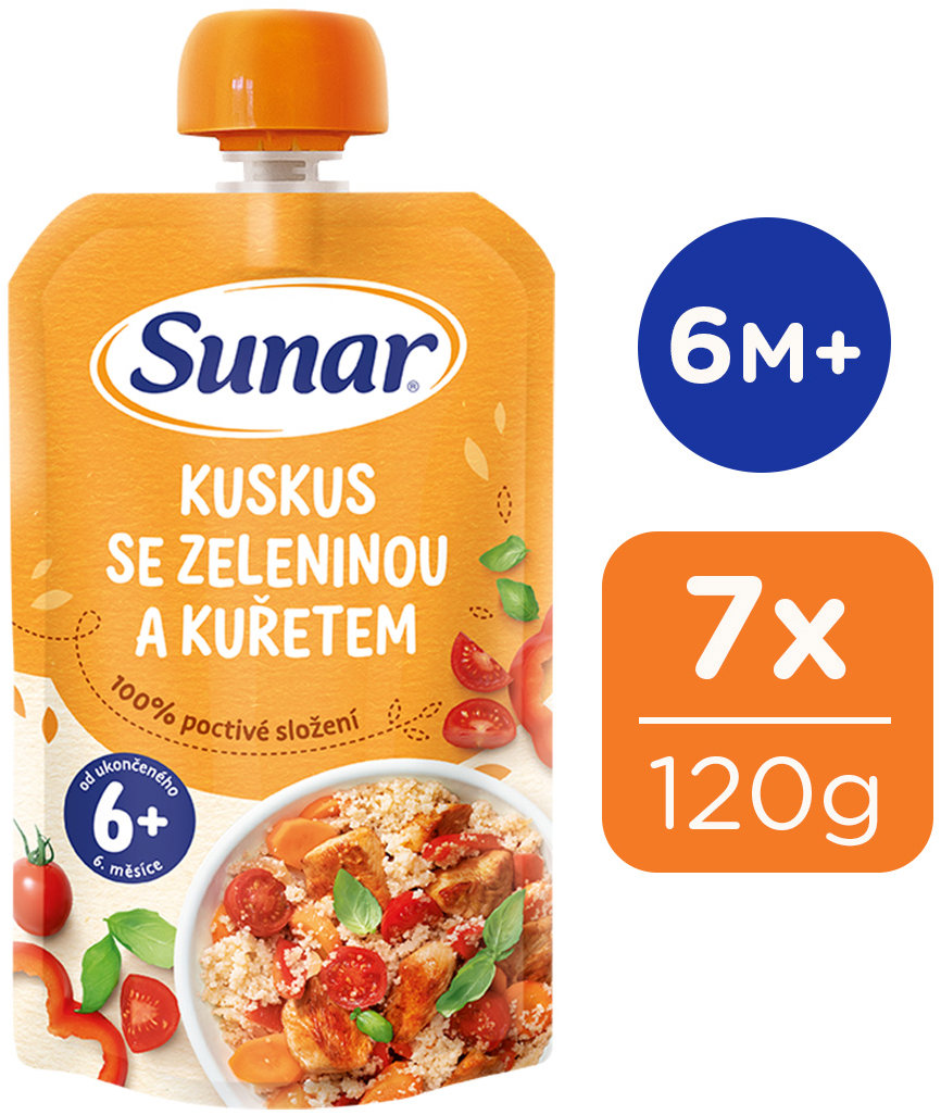 Sunar príkrm kuskus so zeleninou a kuraťom 6 mes.+, 7× 120 g