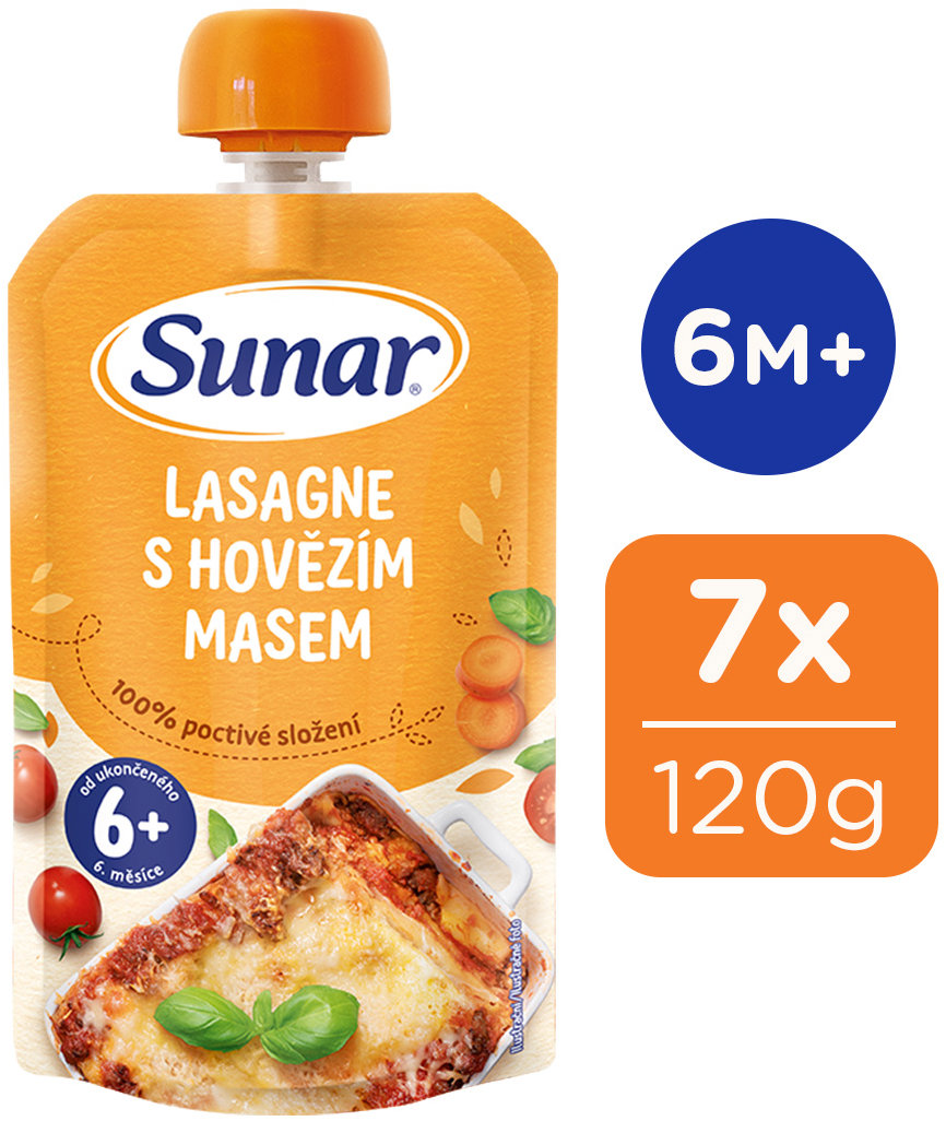 Sunar príkrm lazane s hovädzím mäsom 6 mes.+, 7× 120 g