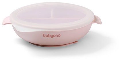 BabyOno silikónový tanier s prísavkou a viečkom ružový