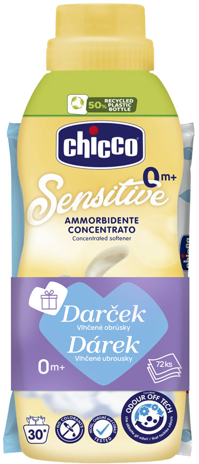 CHICCO Jemný dotyk 750 ml (30 praní) + vlhčené obrúsky 72 ks
