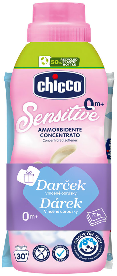 CHICCO Kvetinové objatie 750 ml (30 praní) + vlhčené obrúsky 72 ks