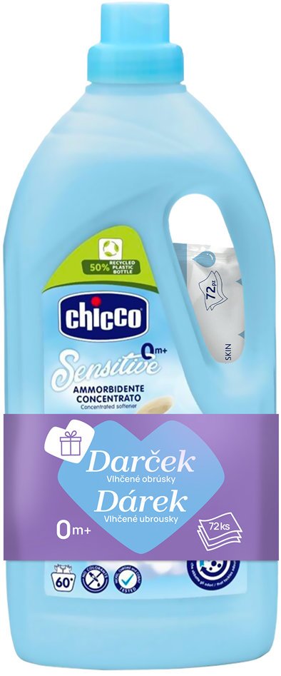 CHICCO Sladký púder 1,5 l (60 praní) + vlhčené obrúsky 72 ks