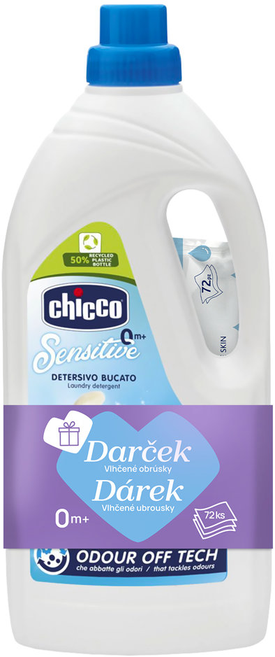 CHICCO Sensitive 1,5 l (27 praní) + vlhčené obrúsky 72 ks