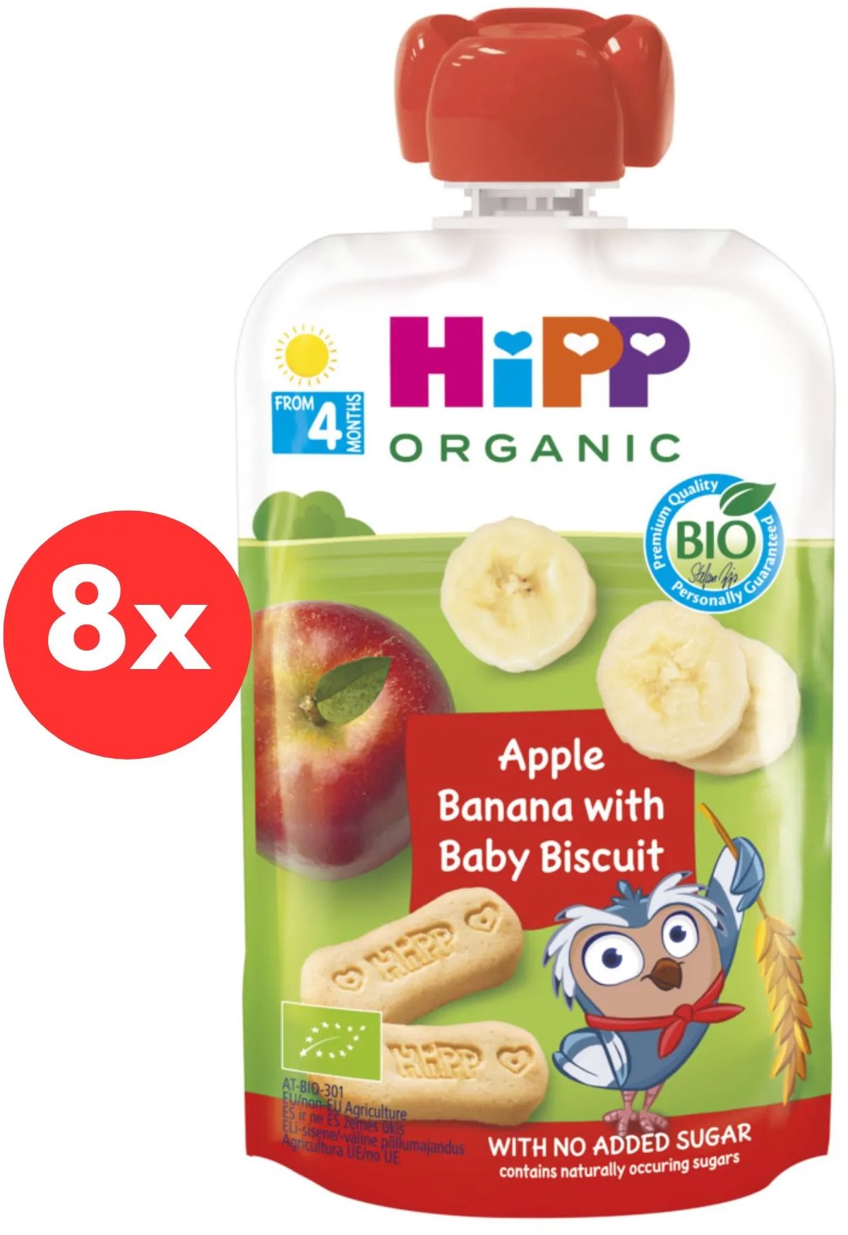 HiPP BIO Hippies kapsička Jablko-Banán-Baby sušienky 8× 100 g