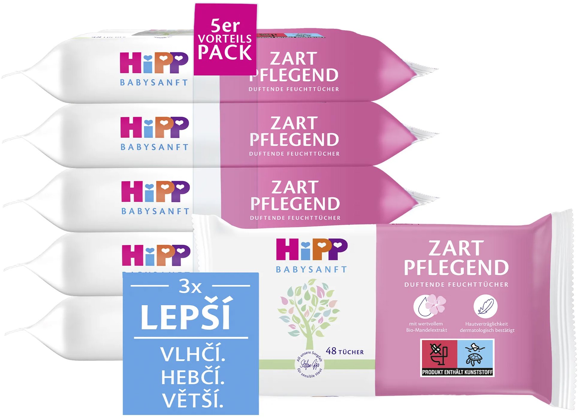 HiPP Babysanft čistiace vlhčené obrúsky 5× 48 ks