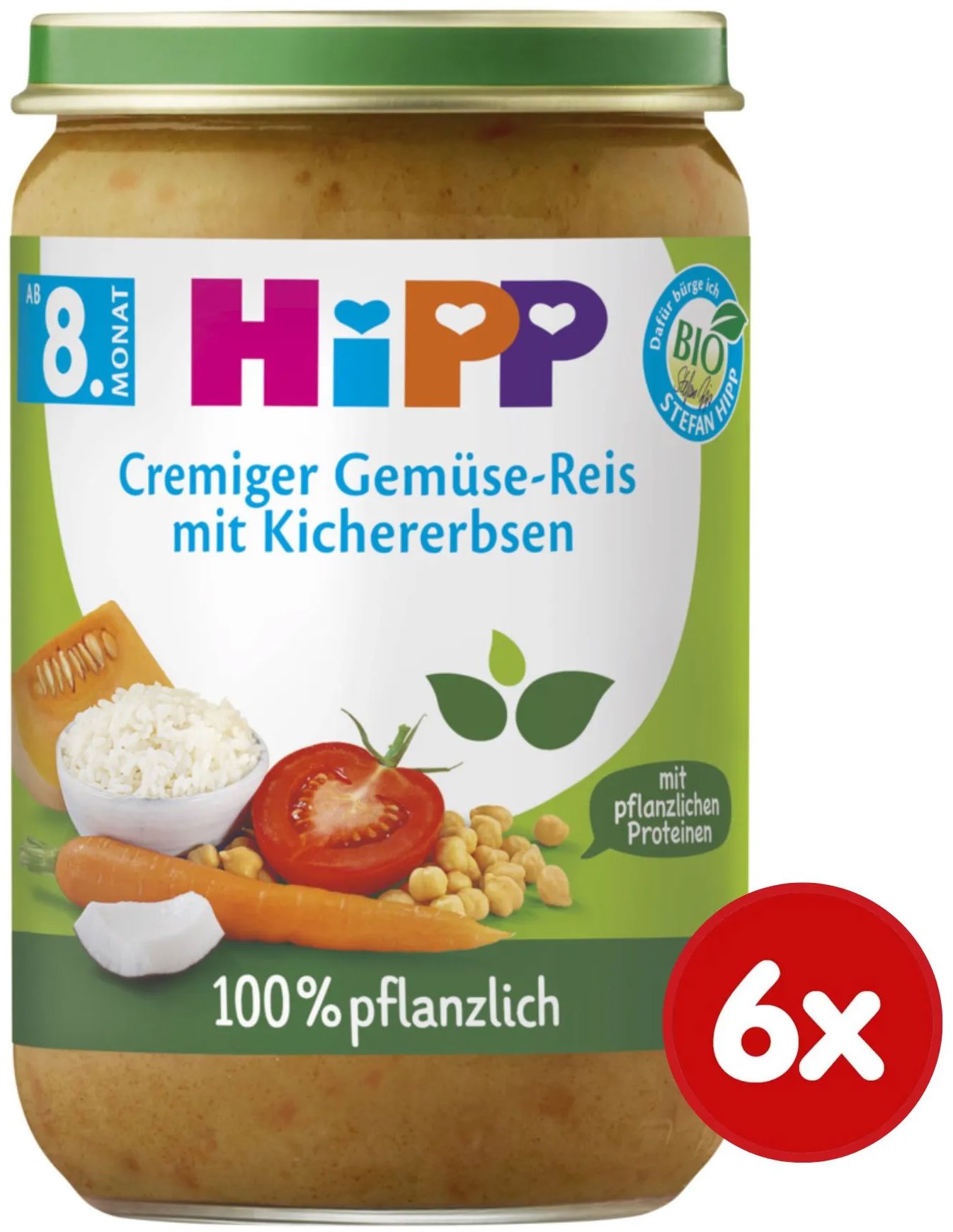 HiPP BIO Zelenina s ryžou, cícerom a hráškovým proteínom, 6× 220 g