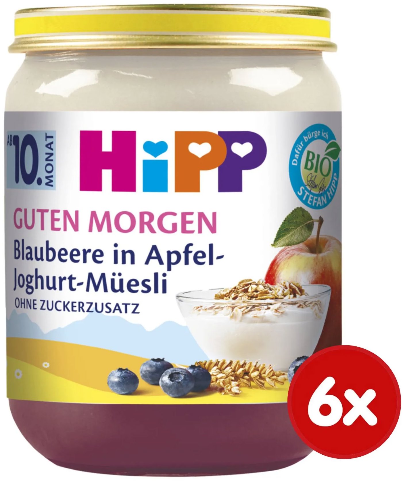 HiPP BIO Müsli s jablkom, čučoriedkami a jogurtom, 6× 160 g