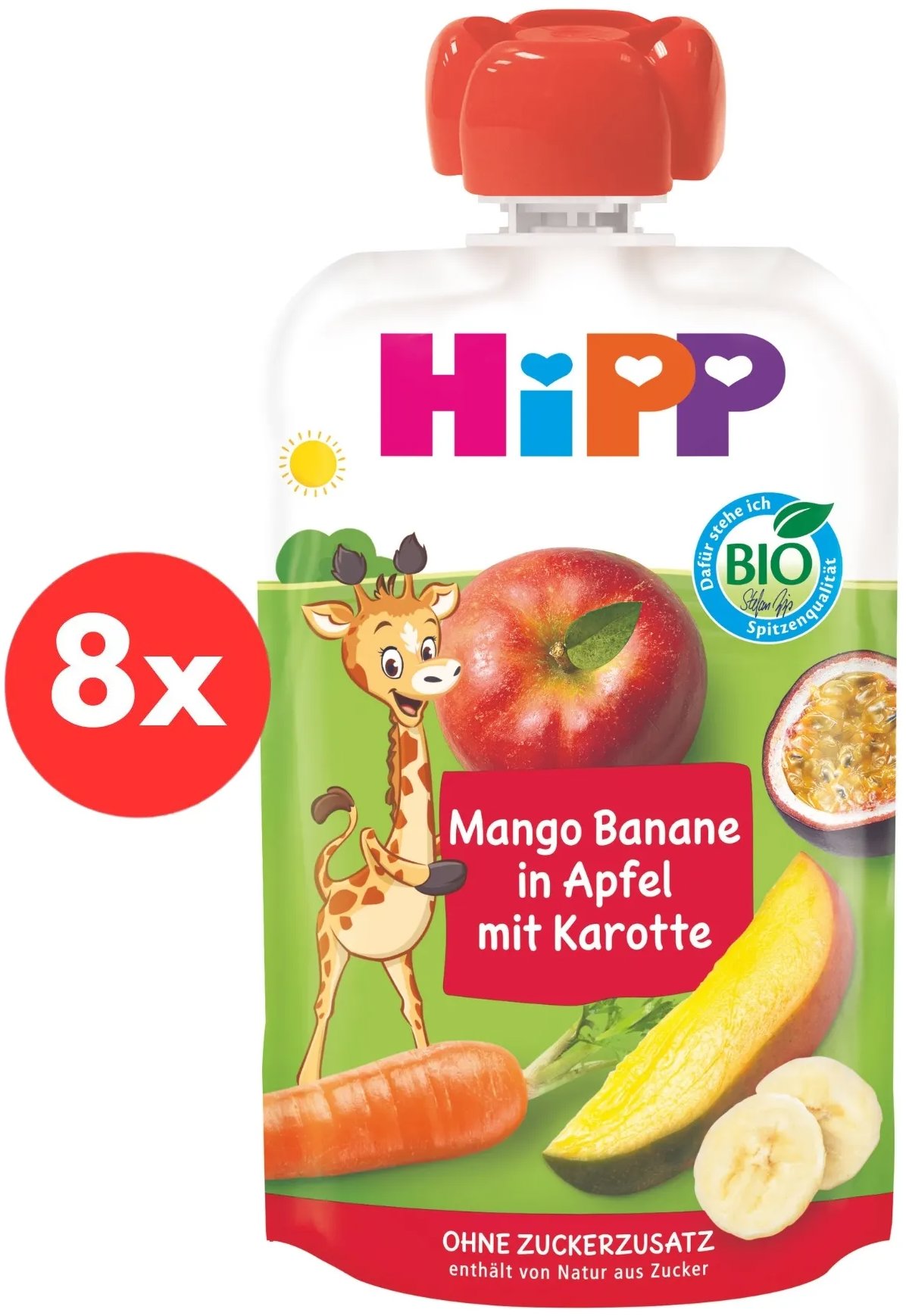 HiPP BIO jablko banán mango mrkev, 8× 100 g