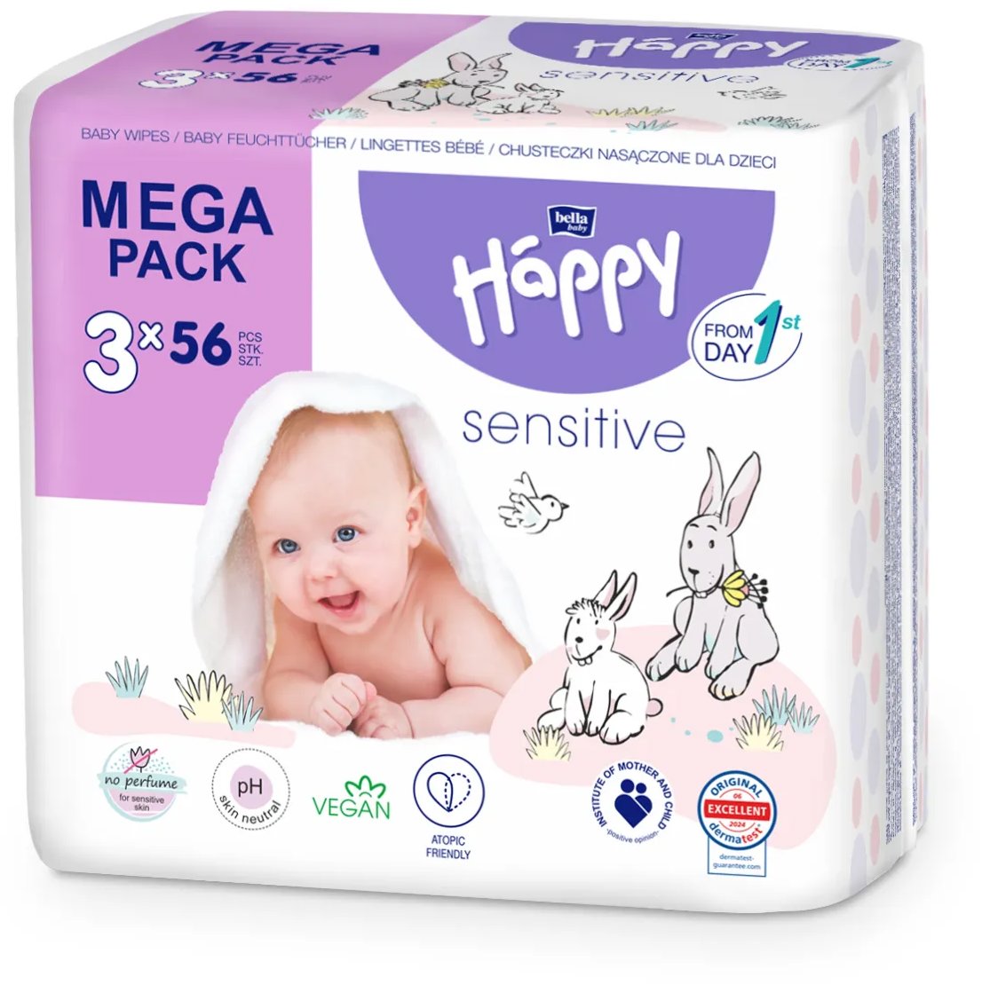 BELLA Baby Happy Sensitive 168 ks (3× 56 ks)
