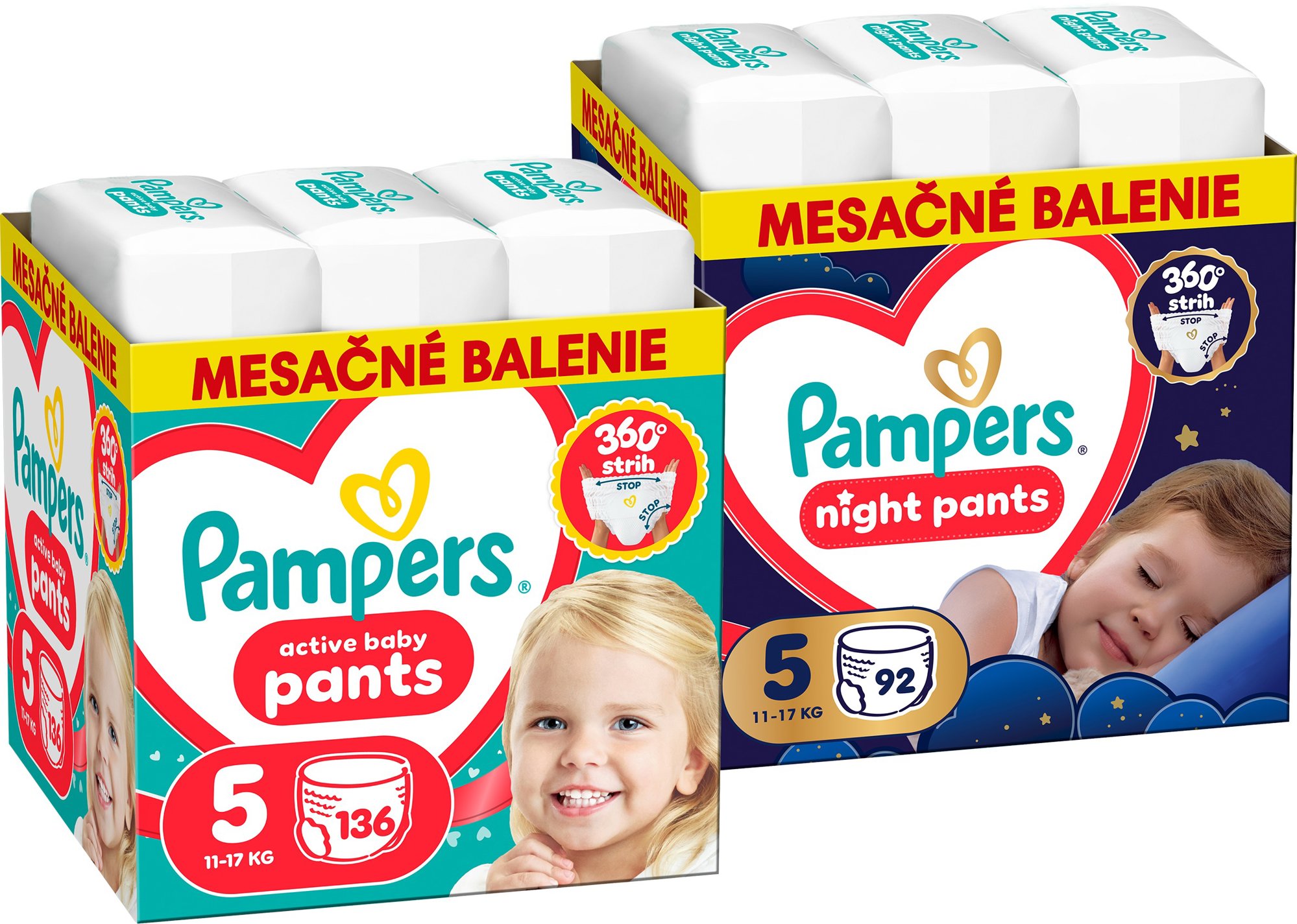 PAMPERS Pants Night veľ. 5 (92 ks) + PAMPERS Pants veľ. 5 (136 ks)