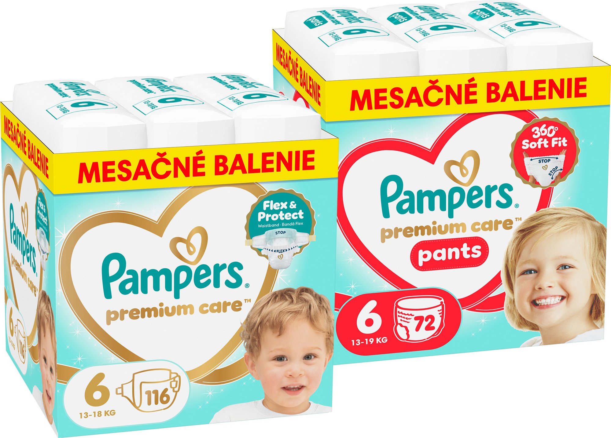 PAMPERS Premium Care Pants veľ. 6 (72 ks) + PAMPERS Premium Care veľ. 6 (116 ks)