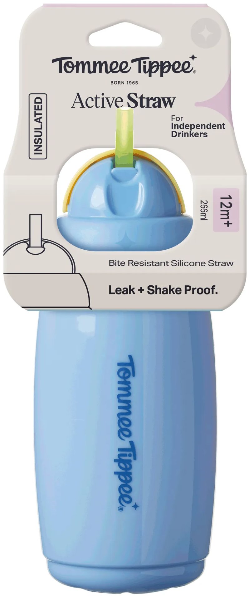 Tommee Tippee Active hrnček so slamkou, 266 ml, 12m+, modrý
