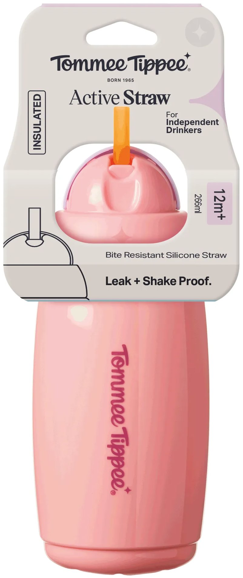 Tommee Tippee Active hrnček so slamkou, 266 ml, 12m+, ružový