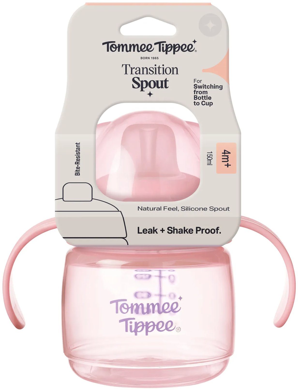 Tommee Tippee Transition netečúci hrnček s náustkom, 150 ml, 4m +, ružový