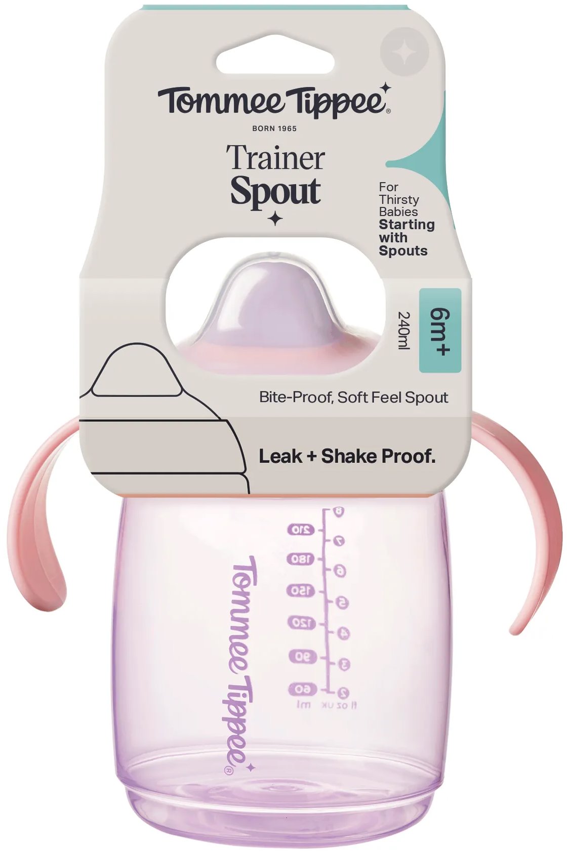 Tommee Tippee tréningový hrnček so cumlíkom, 240 ml, 6m+, ružový