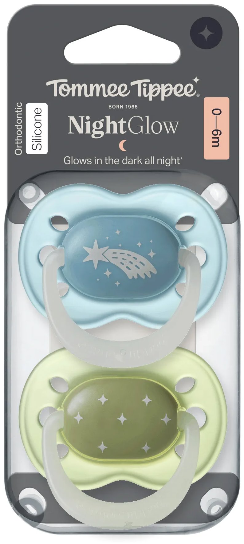 Tommee Tippee Night silikónový cumlík, 0 – 6m, 2 ks