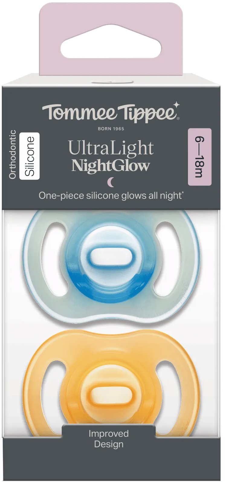 Tommee Tippee Ultra-light Night oranžový a modrý, 6 – 18m, 2 ks
