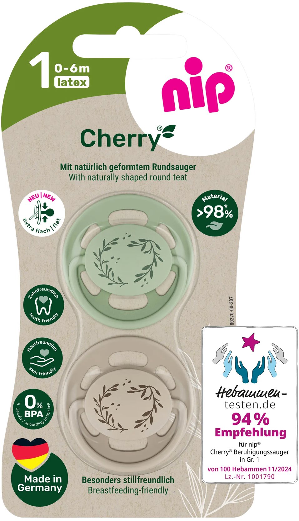 NIP Cherry Nature Green/Brown, 0 – 6 m, 2 ks