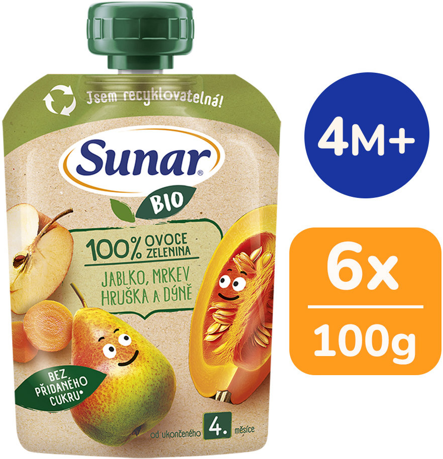 Sunar BIO Jablko hruška mrkva tekvica 6× 100 g