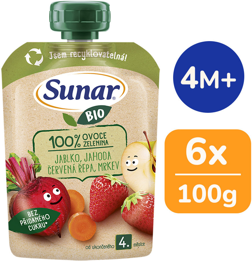 Sunar BIO Jablko jahoda červená repa 6× 100 g