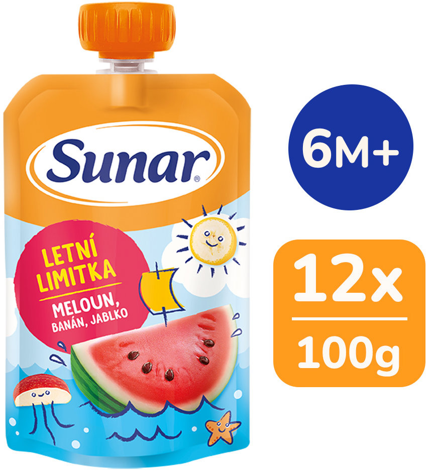 Sunar Jablko, banán, vodný melón 12× 100 g