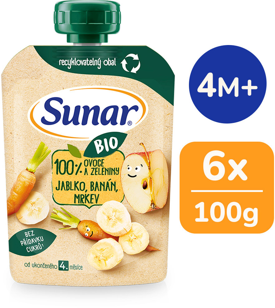 Sunar BIO Jablko banán, mrkva 6× 100 g