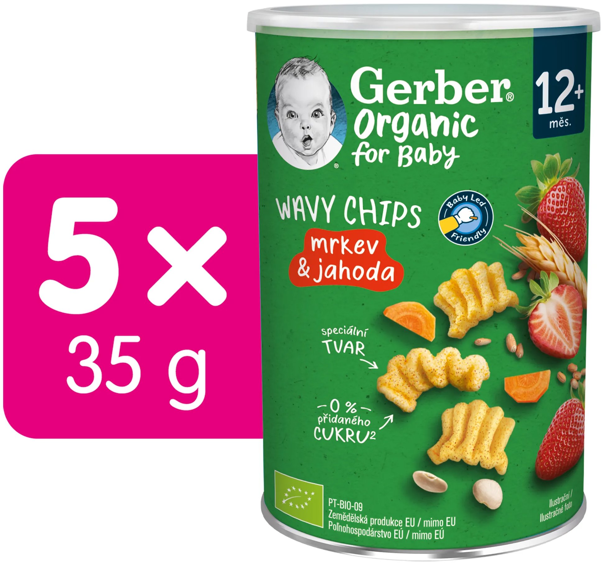 GERBER křupky s mrkví a jahodou 5× 35 g
