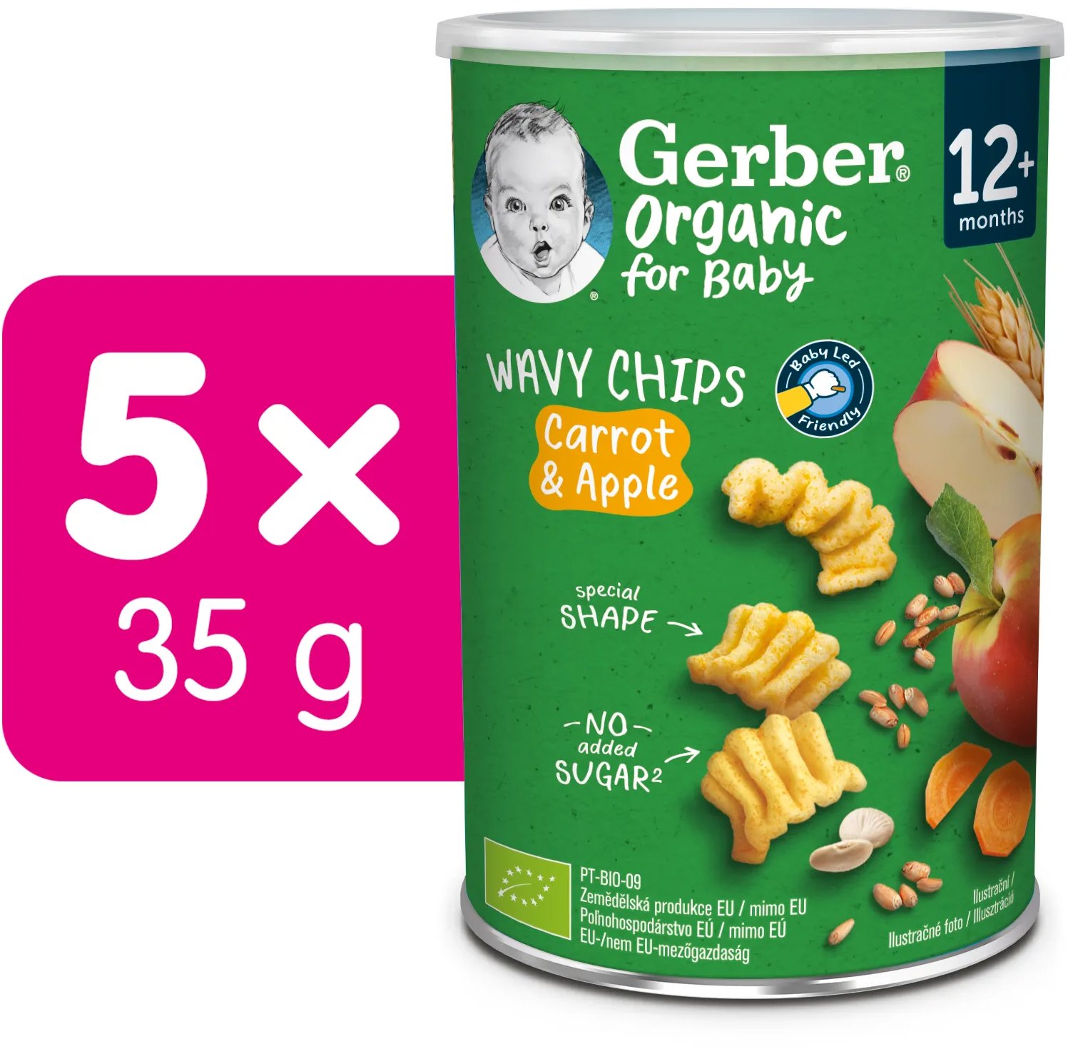 GERBER, chrumky s mrkvou a jablkom 5 × 35 g