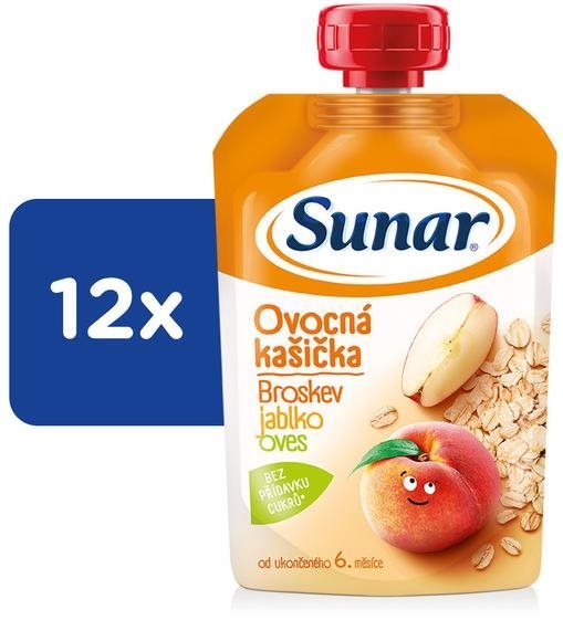 Sunar kašička ovocná kapsička broskyňa, jablko, ovsené vločky 6m+, 12× 120 g