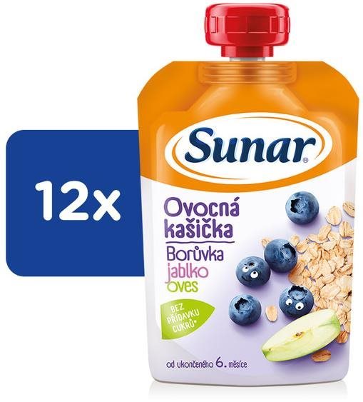 Sunar kašička ovocná kapsička čučoriedka, jablko, ovsené vločky 6m+, 12× 120 g