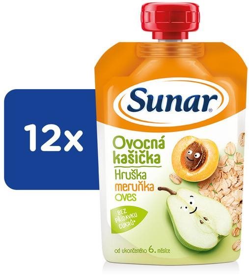 Sunar kašička ovocná kapsička hruška, marhuľa, ovsené vločky 6m+, 12× 120 g
