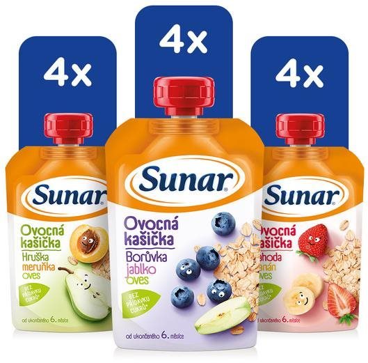 Sunar kašička ovocná kapsička mix príchutí 6m+, 12× 120 g