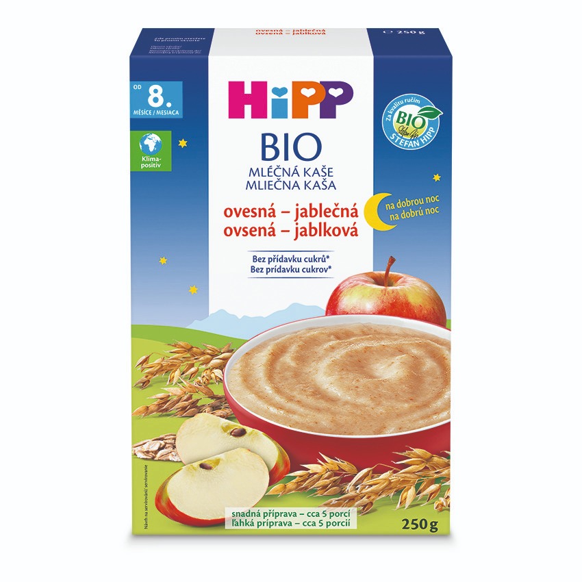 HiPP BIO Mliečna kaša na dobrú noc ovsená-jablčná 250 g