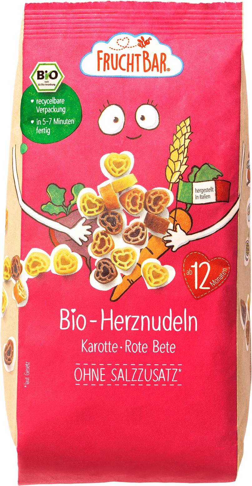 FruchtBar BIO cestoviny srdiečka s mrkvou, repou a pšenicou 300 g