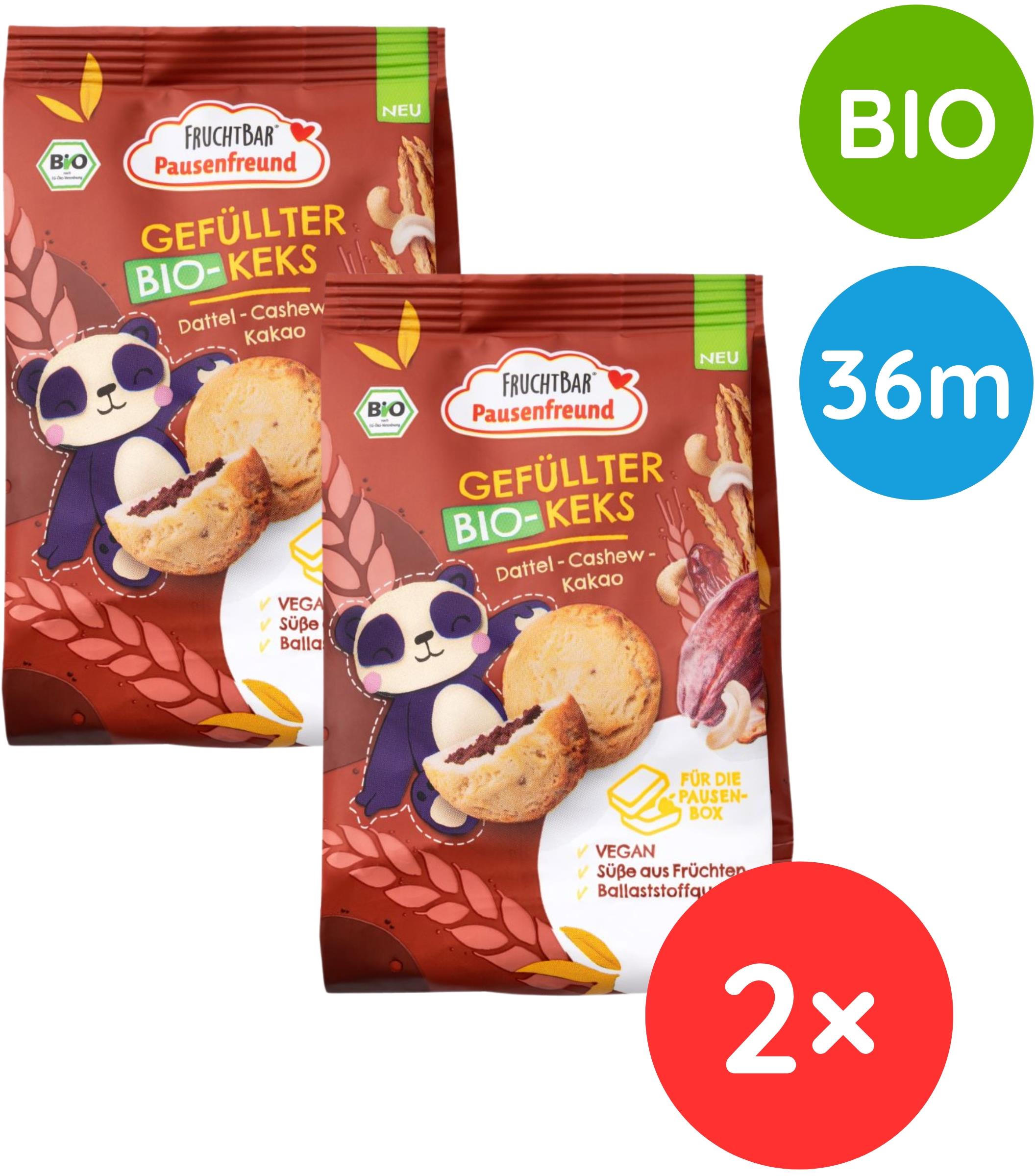 FruchtBar BIO plnené sušienky kešu, datle, kakao 2× 120 g