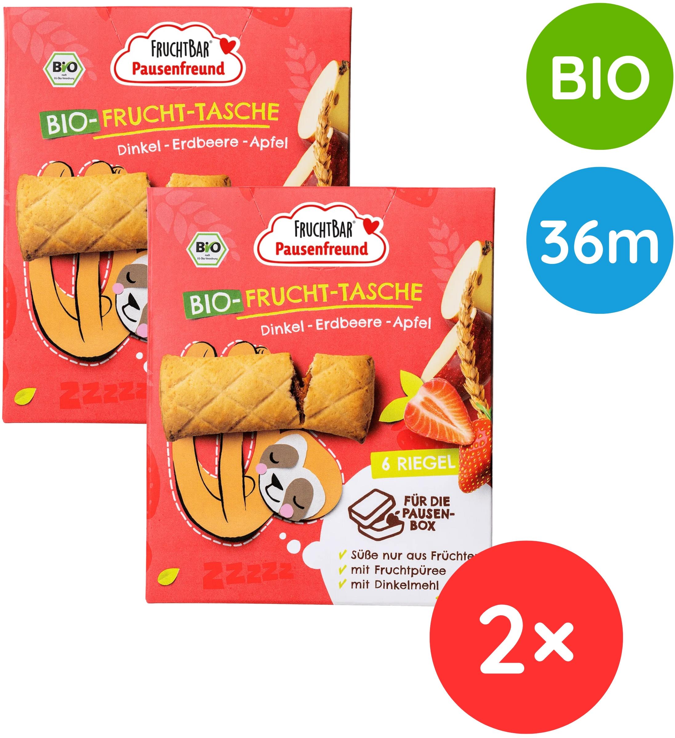 FruchtBar BIO špaldové taštičky jahoda a jablko 12× 22 g