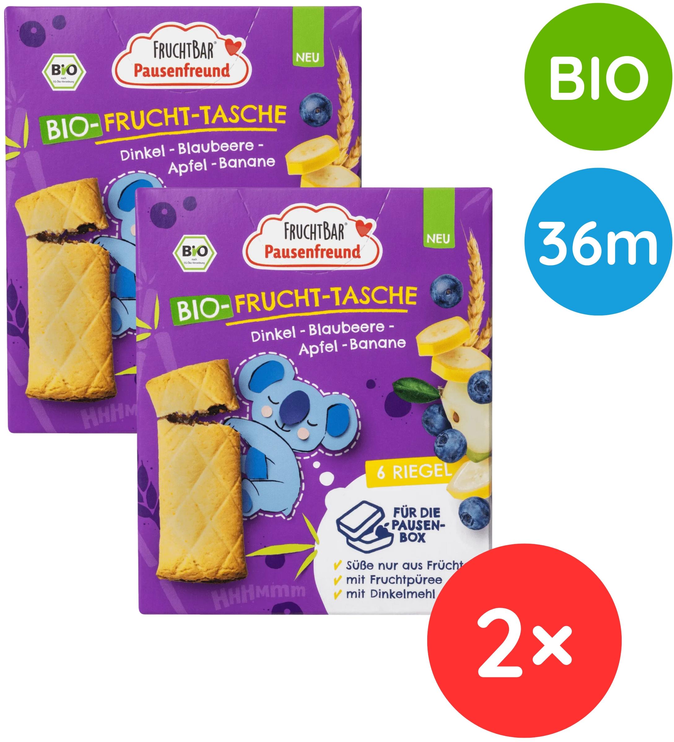 FruchtBar BIO špaldové taštičky jablko, čučoriedky a banán 12× 22 g