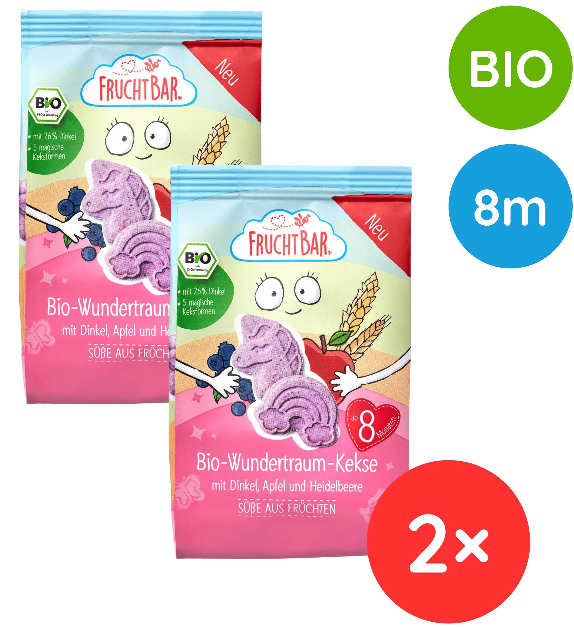 FruchtBar BIO špaldové maslové sušienky s ovocím jednorožec 2× 100 g