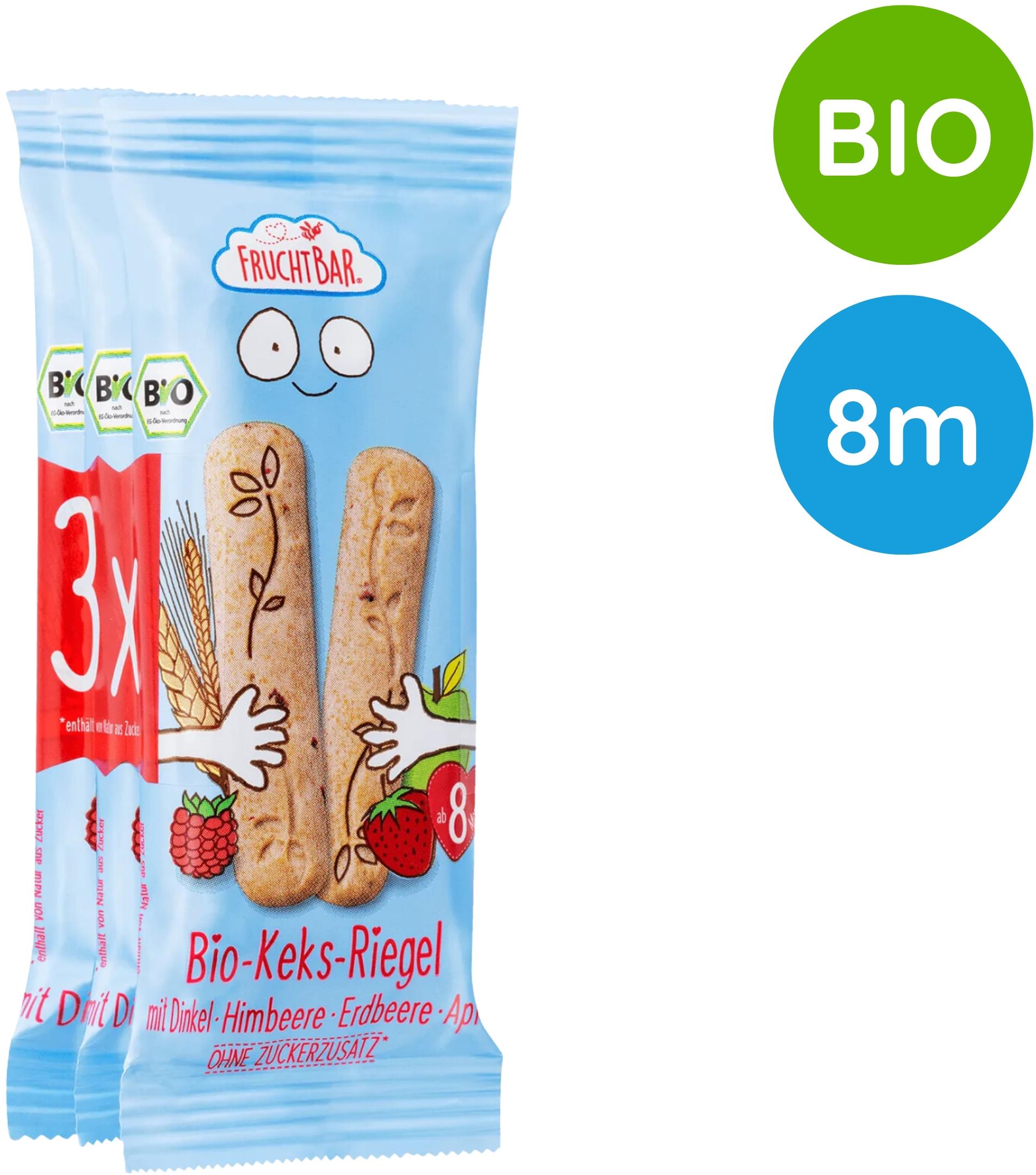 FruchtBar BIO špaldové maslové tyčinky s jahodami 3× 30 g