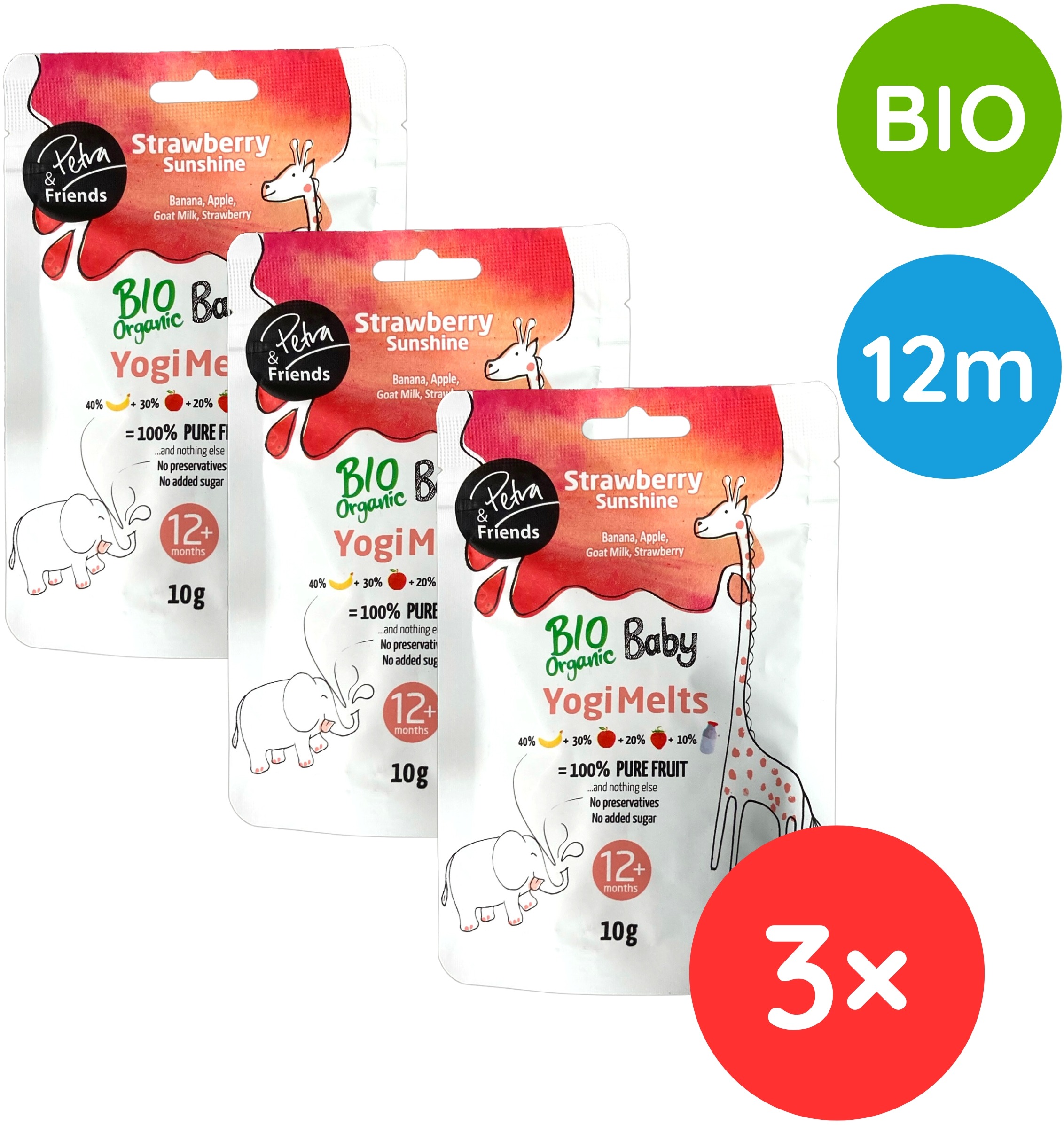Petra & Friends BIO Ovocné kúsky s jahodami a kozím mliekom 3× 10 g