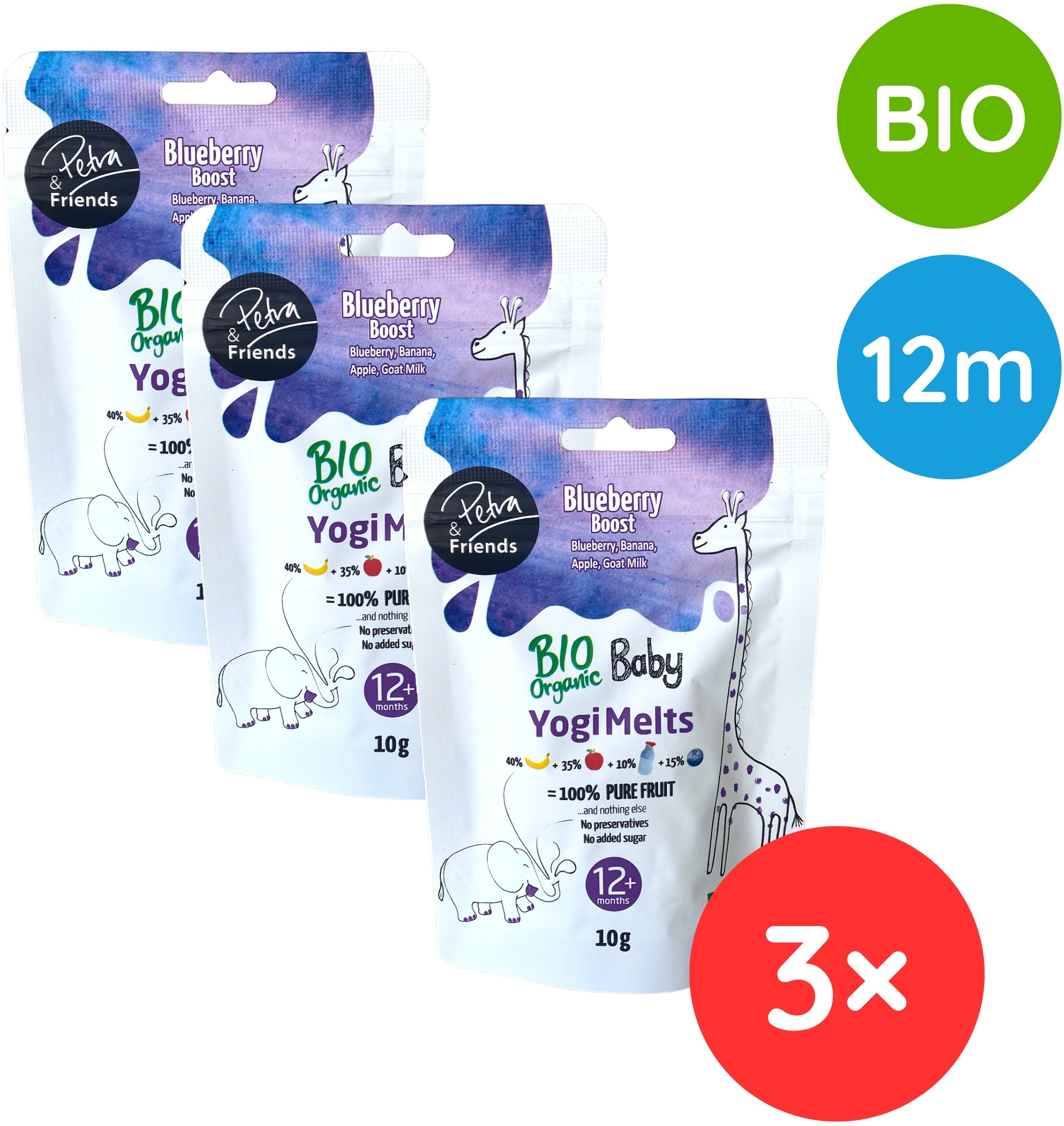 Petra & Friends BIO Ovocné kúsky s čučoriedkami a kozím mliekom 3× 10 g