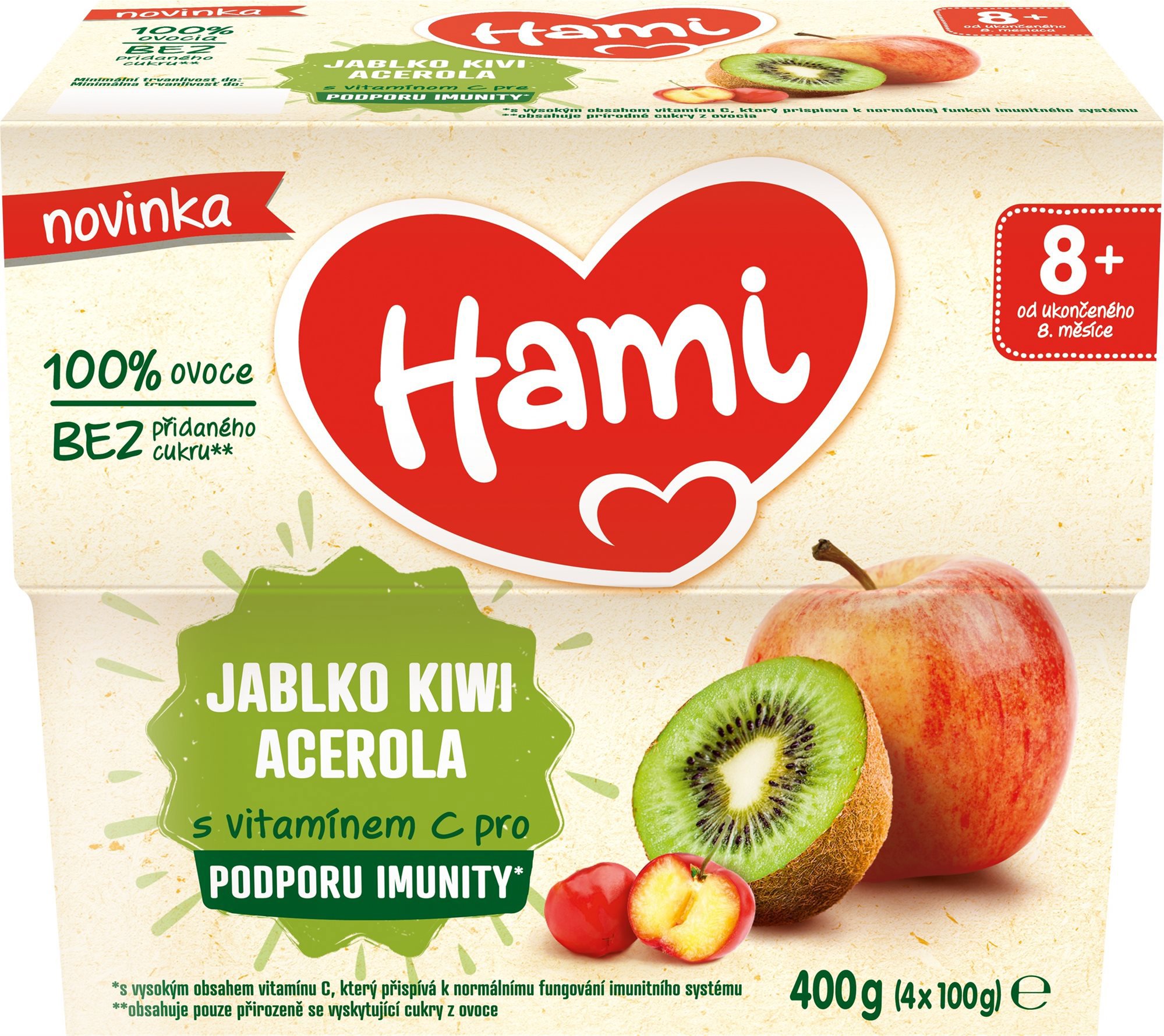 Hami ovocný príkrm 100 % Jablko kivi acerola 4× 100 g