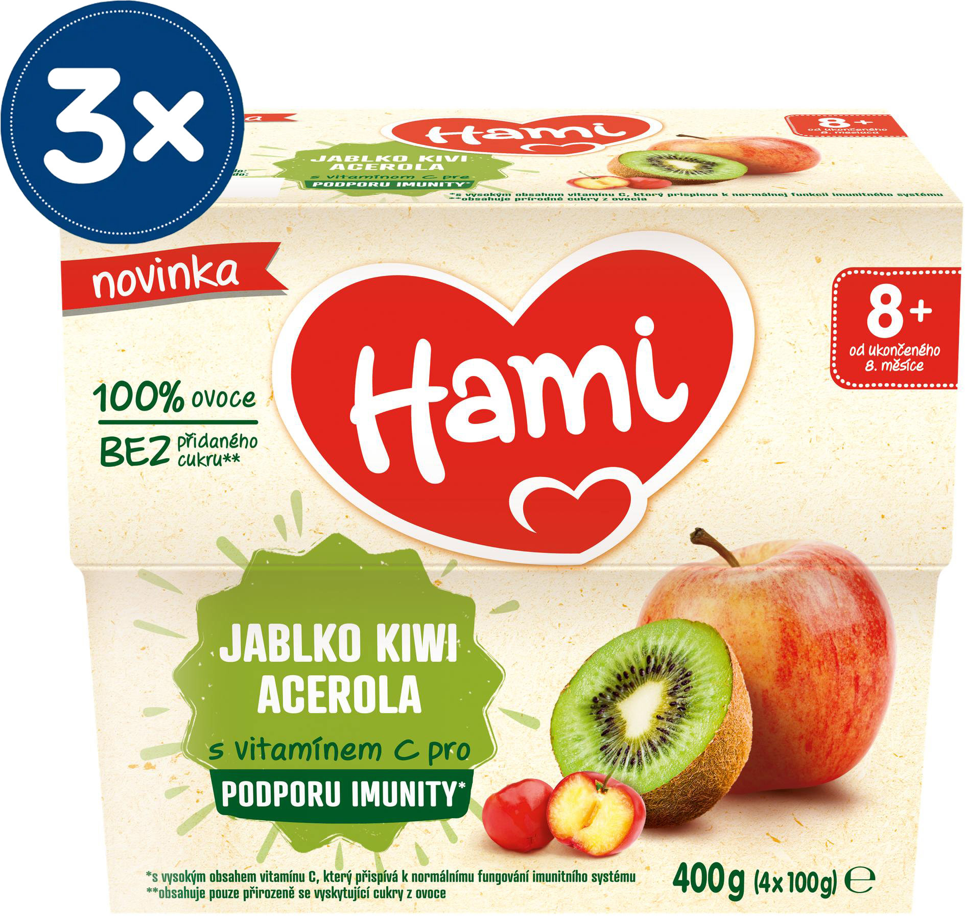 Hami ovocný príkrm Jablko kivi acerola 3× 400 g
