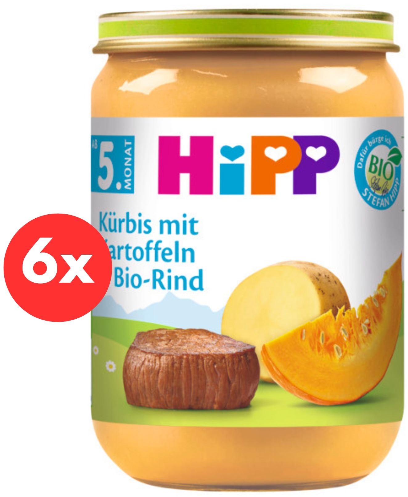 HIPP BIO Tekvica, zemiaky a hovädzie mäso od uk. 4. – 6. mesiaca, 6× 190 g