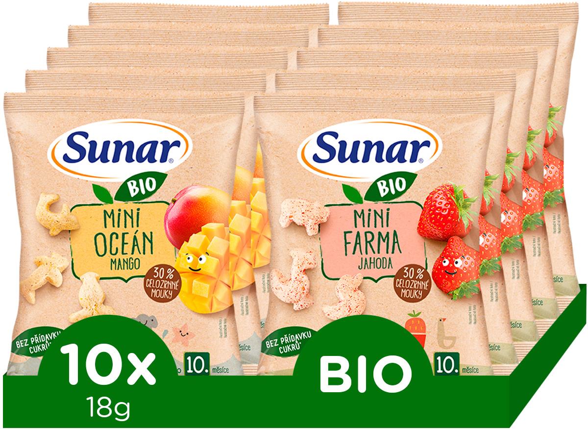 Sunar BIO chrumky mix príchutí jahoda a mango 10× 18 g