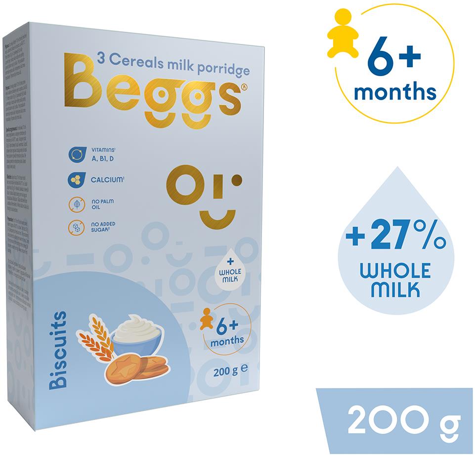 Beggs mliečna 3-zrnná kaša so sušienkami (200 g)