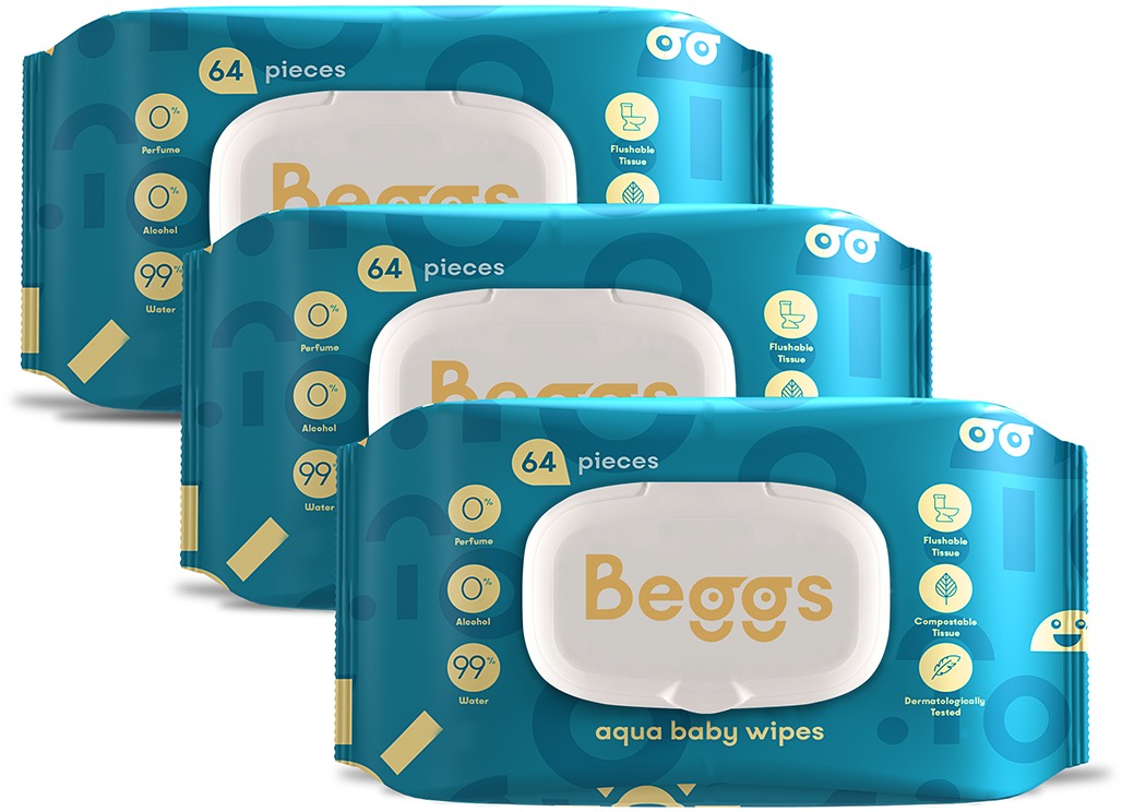 Beggs Vlhčené splachovateľné obrúsky 3× 64 ks