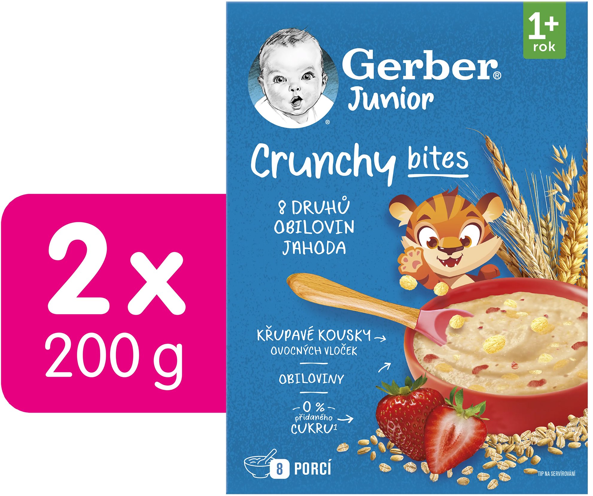 GERBER Junior nemliečna kaša jahodová s chrumkavými kúskami 2× 200 g