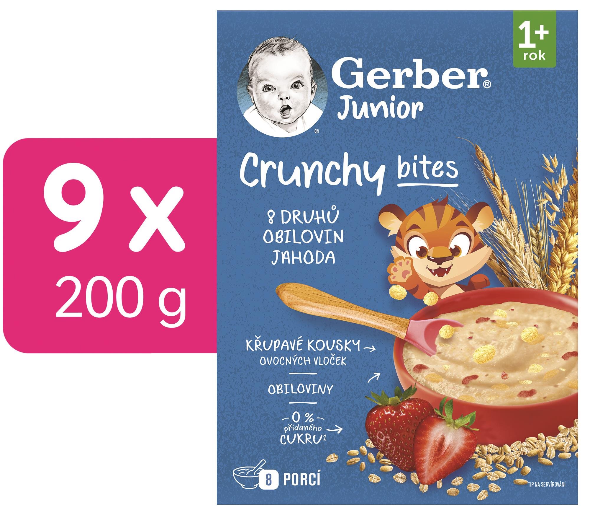 GERBER Junior nemliena kaša jahodová s chrumkavými kúskami 9× 200 g
