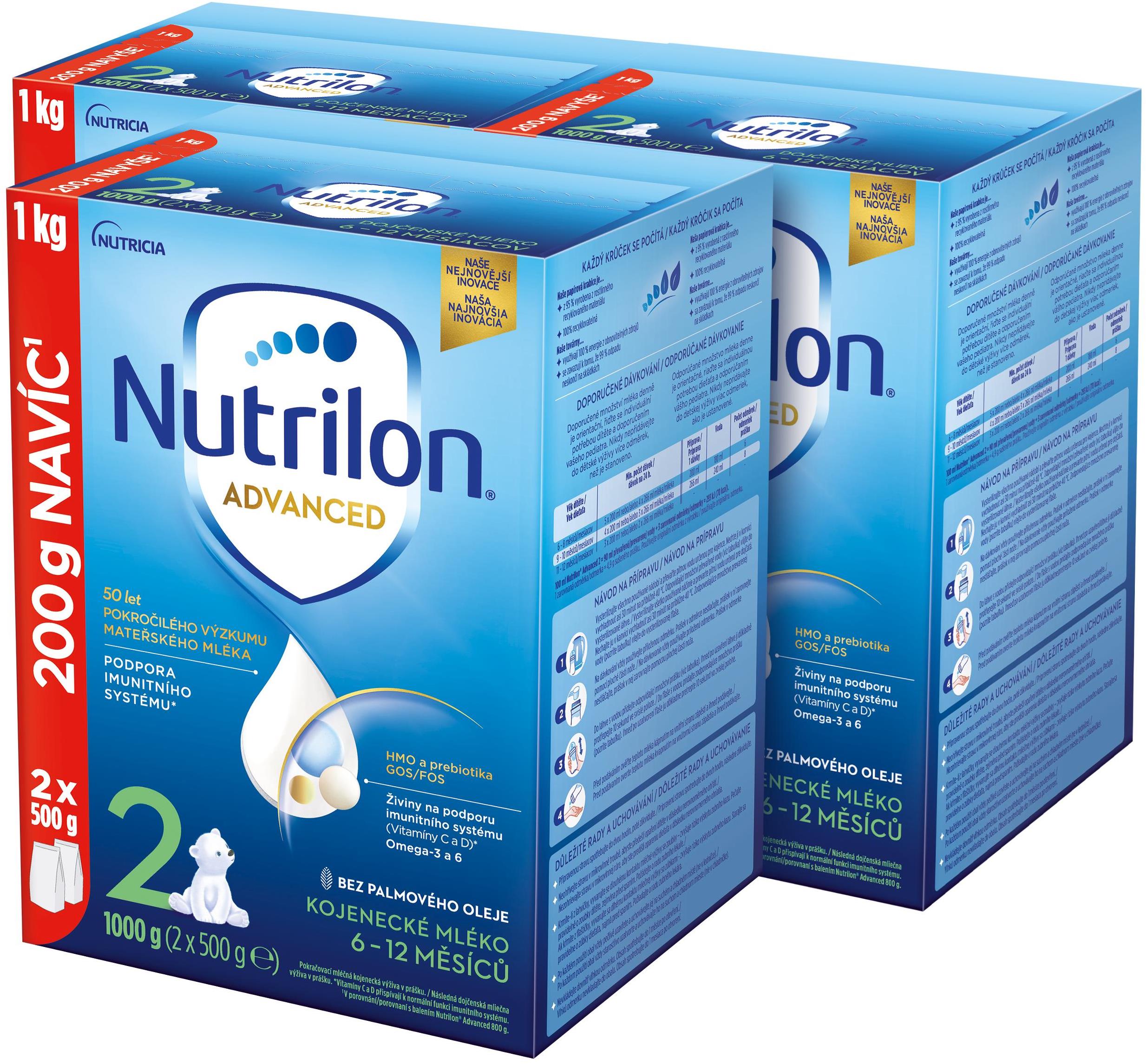 Nutrilon 2 Advanced, pokračovacie dojčenské mlieko, 3× 1 kg, 6+